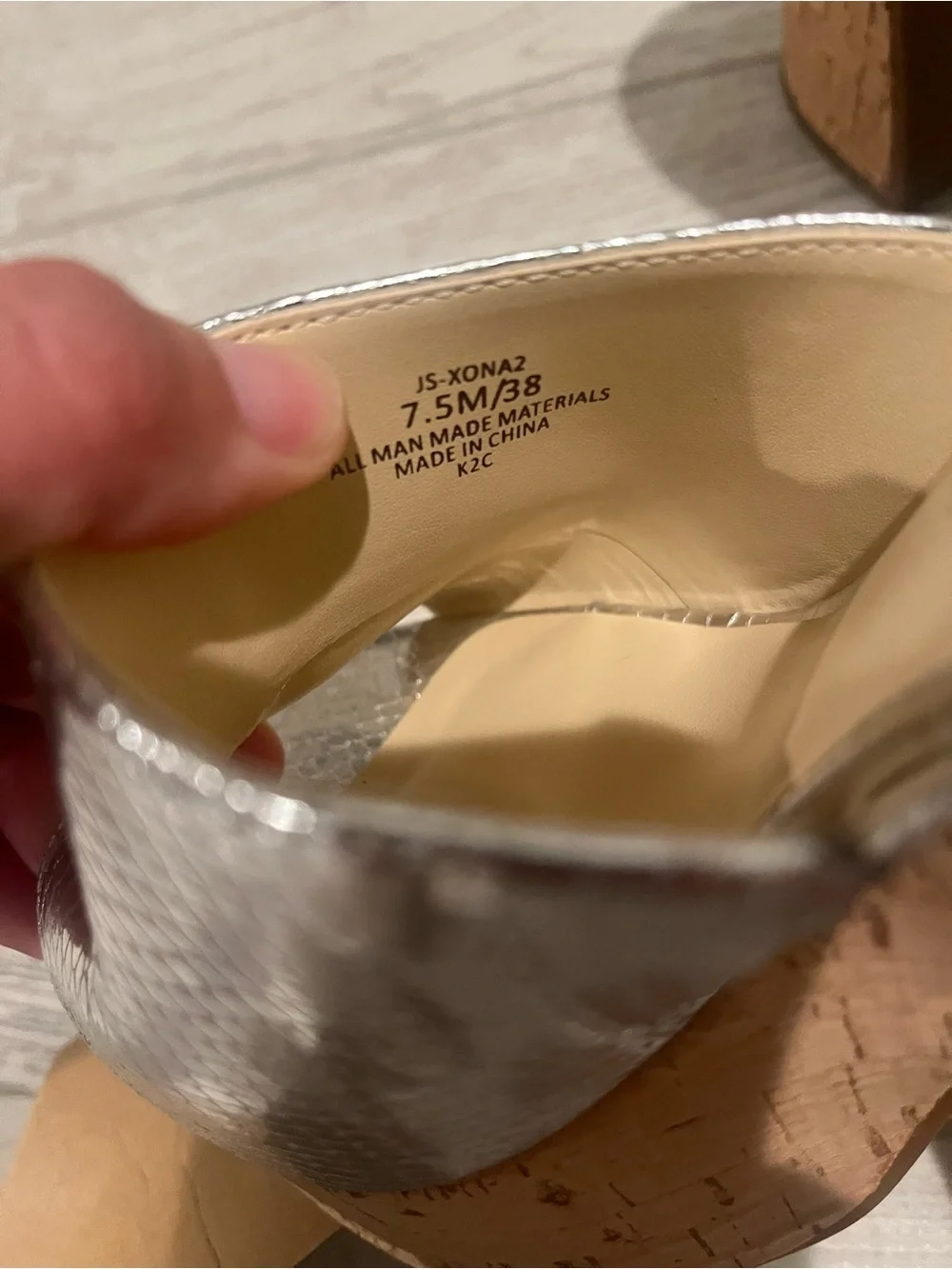 Jessica Simpson XONA Metallic Silver Snake-Texture Cork Wedge Mules